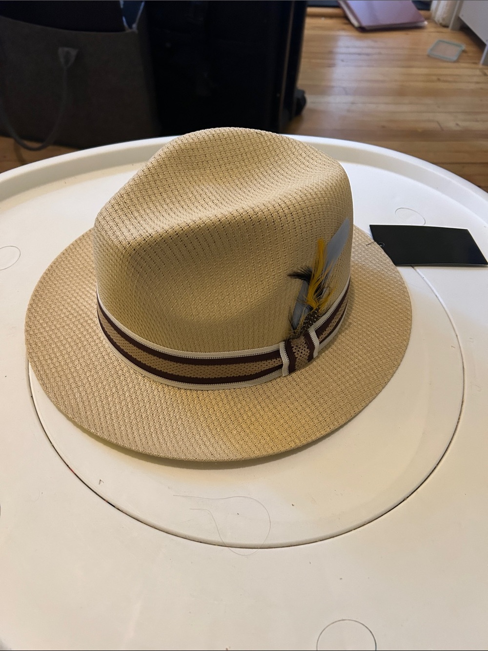 Men's Straw Hat - Black Brim, Natural Crown